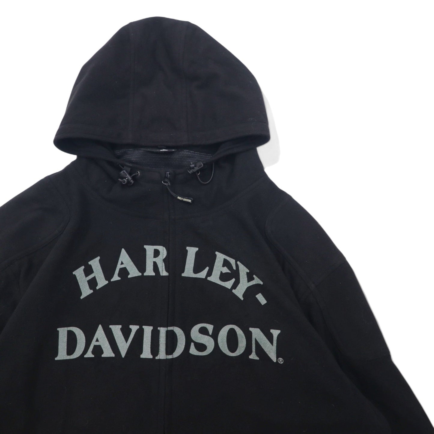 HARLEY DAVIDSON フリースジャケット パーカー XL ブラック ポリエステル スカル プリント リフレクター