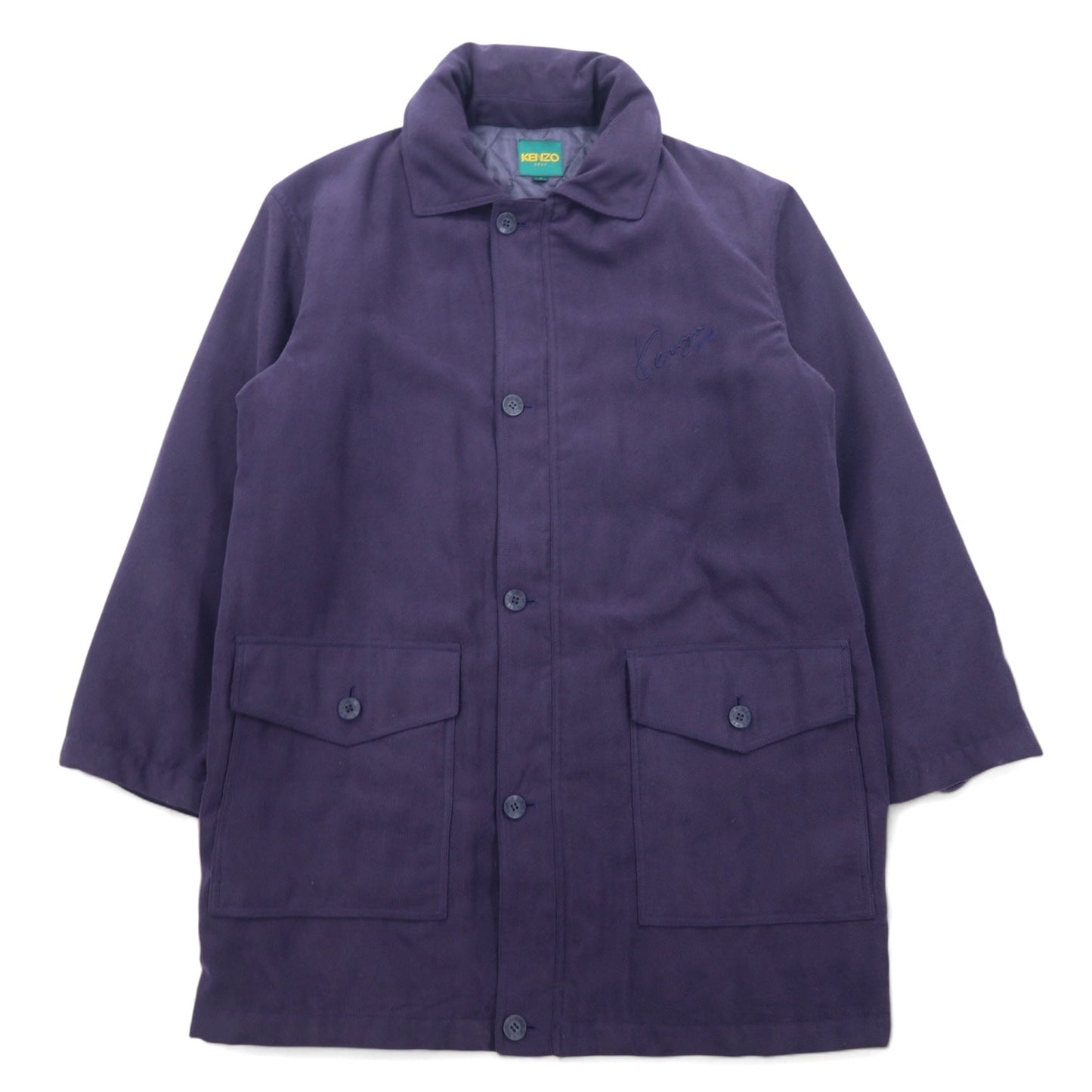 KENZO GOLF 90年代 フーデッド ステンカラーコート オーバージャケット L パープル ポリエステル ロゴ刺繍