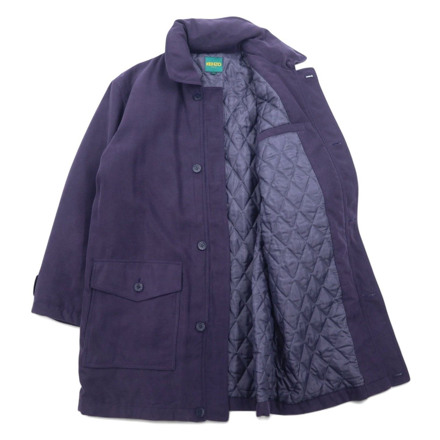 KENZO GOLF 90年代 フーデッド ステンカラーコート オーバージャケット L パープル ポリエステル ロゴ刺繍
