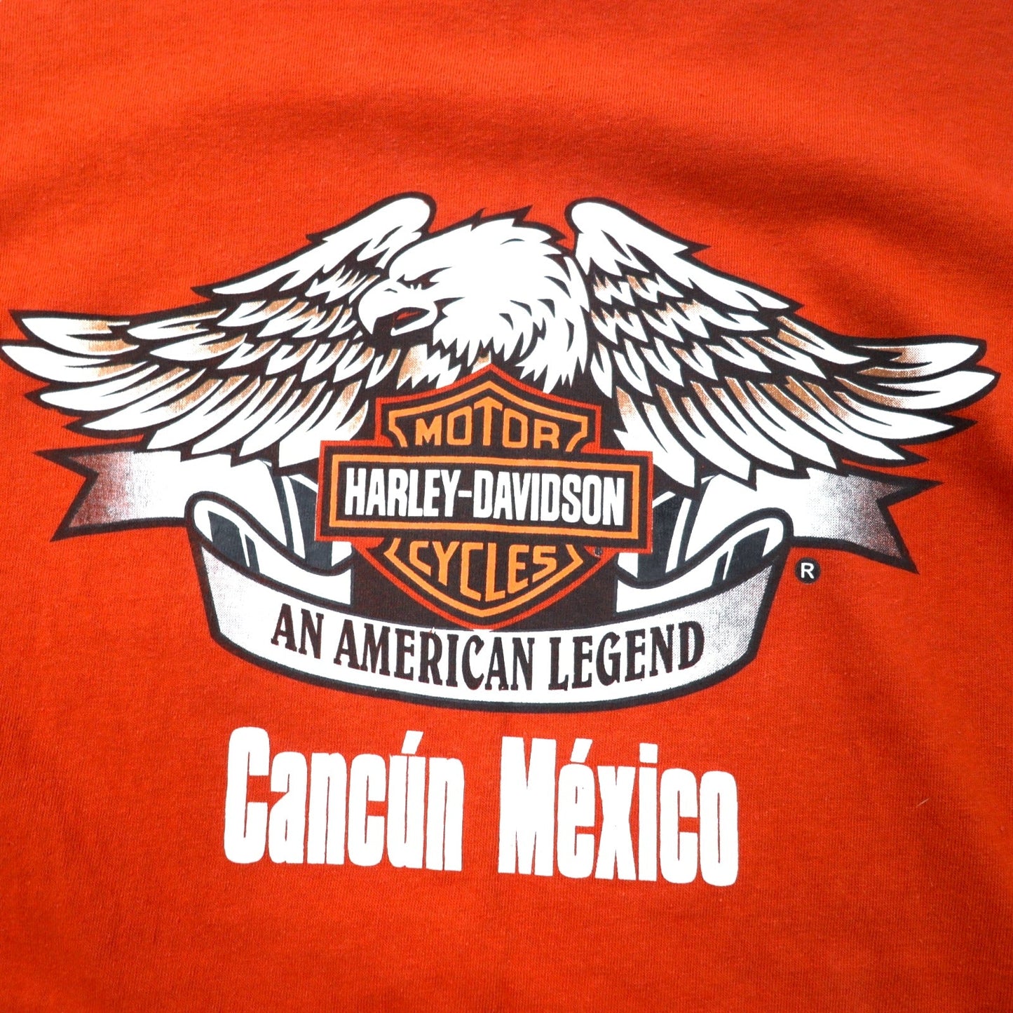 HARLEY DAVIDSON ロゴプリント Tシャツ M オレンジ コットン CANCUN MEXICO メキシコ製