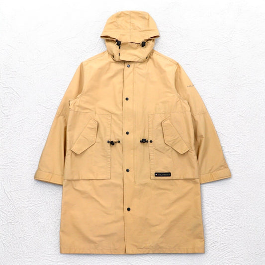 TOMMY HILFIGER 00年代 オーバーコート L ベージュ ナイロン 防水 ダブルジップ ドローコード フード着脱式