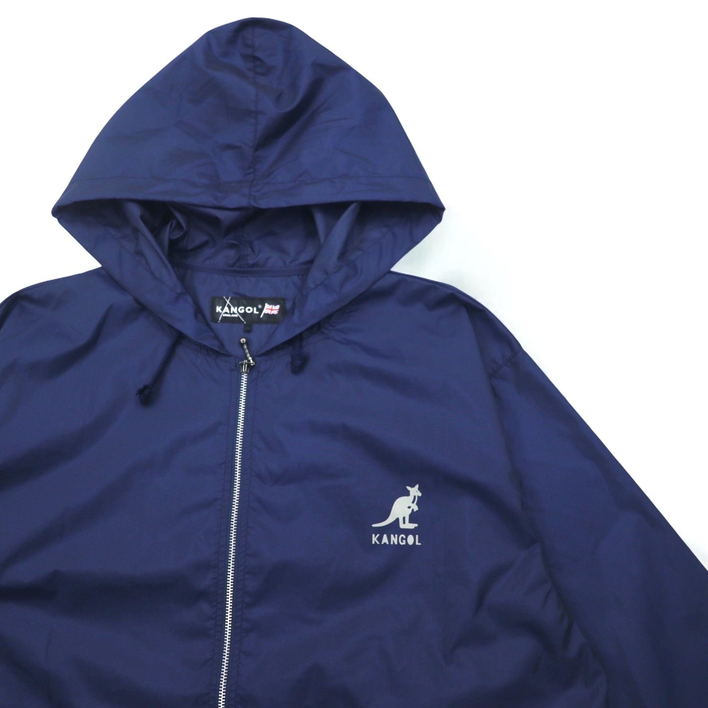 KANGOL レインジャケット FREE ネイビー ナイロン 撥水 バックロゴプリント ドローコード 日本製