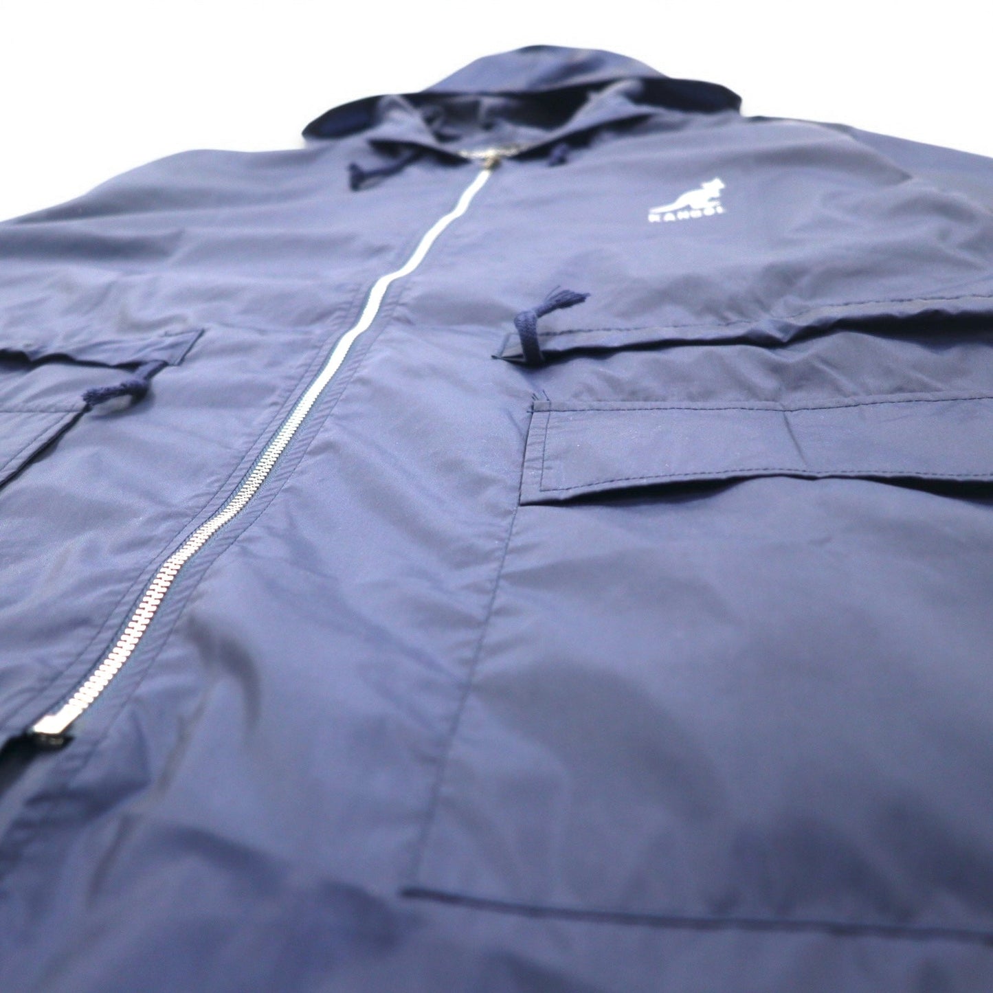 KANGOL レインジャケット FREE ネイビー ナイロン 撥水 バックロゴプリント ドローコード 日本製