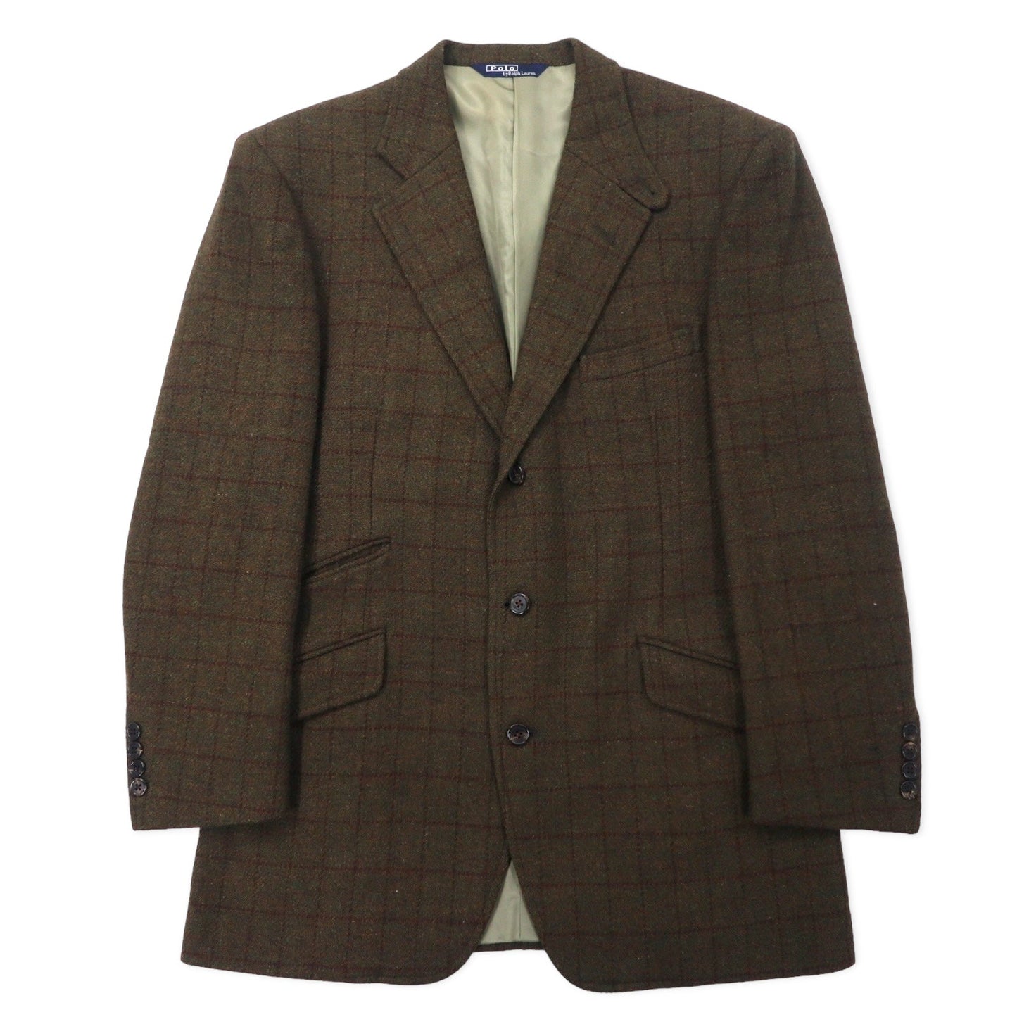 Polo by Ralph Lauren 3B ツイード テーラードジャケット 175 ブラウン グレンチェック ウール 日本製