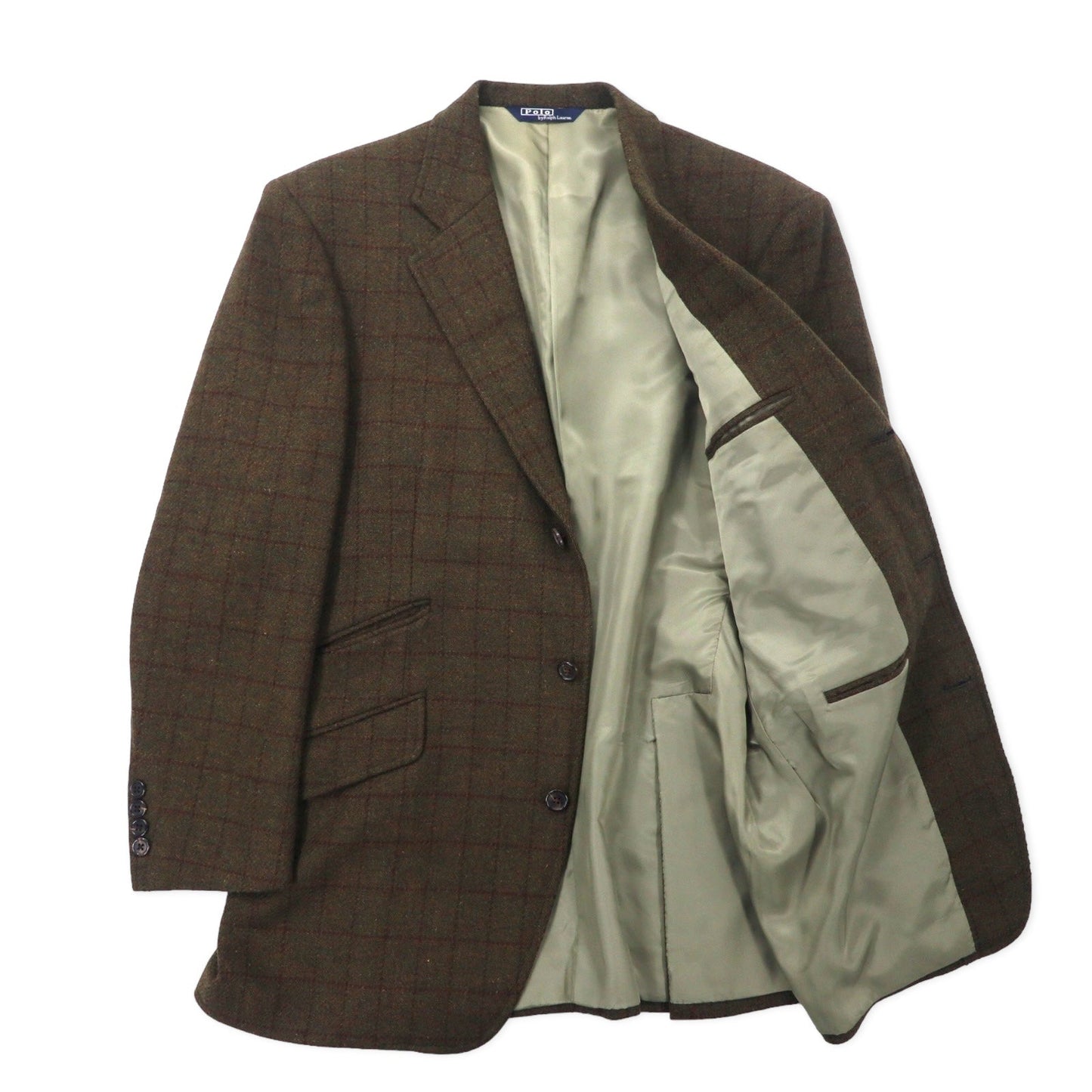 Polo by Ralph Lauren 3B ツイード テーラードジャケット 175 ブラウン グレンチェック ウール 日本製