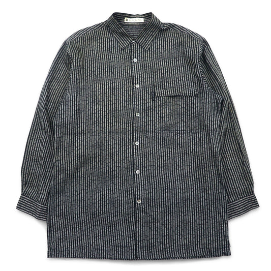 BLACK PIA 90年代 リネン ストライプ シャツ L グレー ブラック フラップポケット 日本製