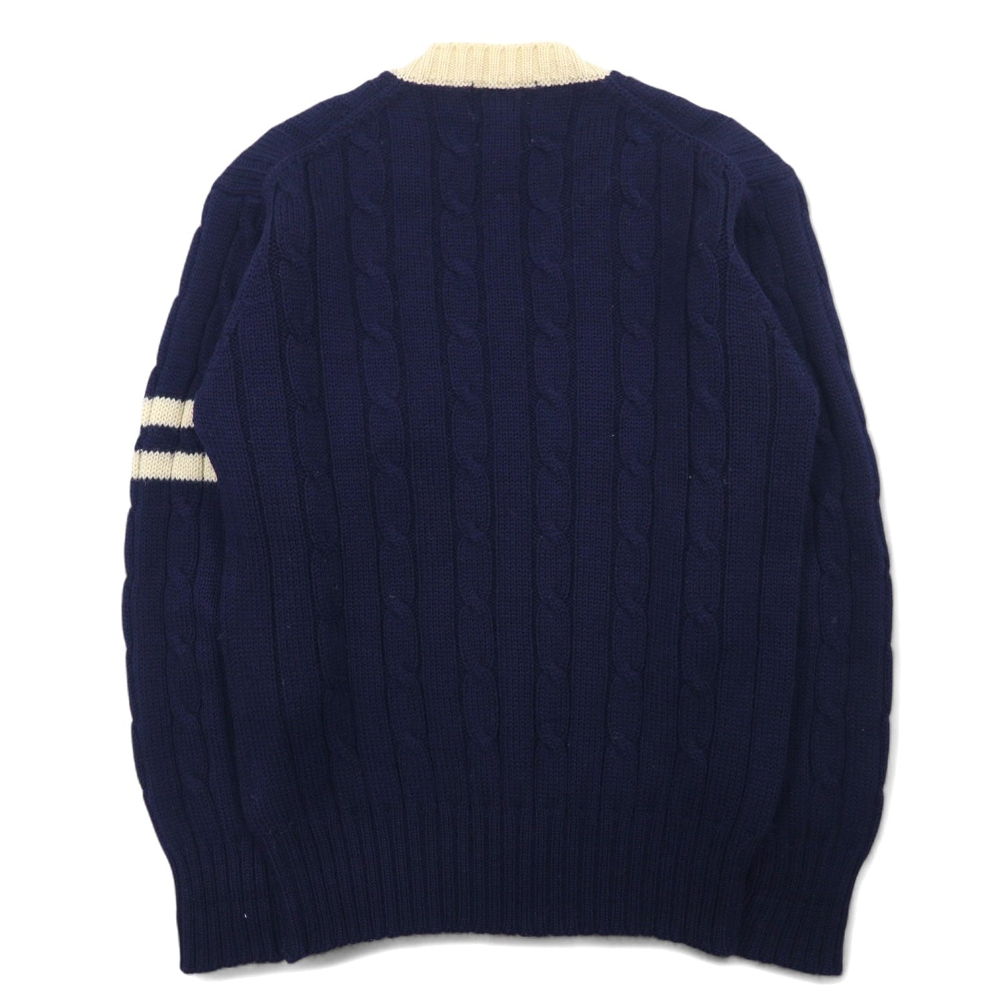 Polo by Ralph Lauren チルデン ニット Vネック セーター M ネイビー ヴァージンウール 羊毛 ワッペン ケーブル編み