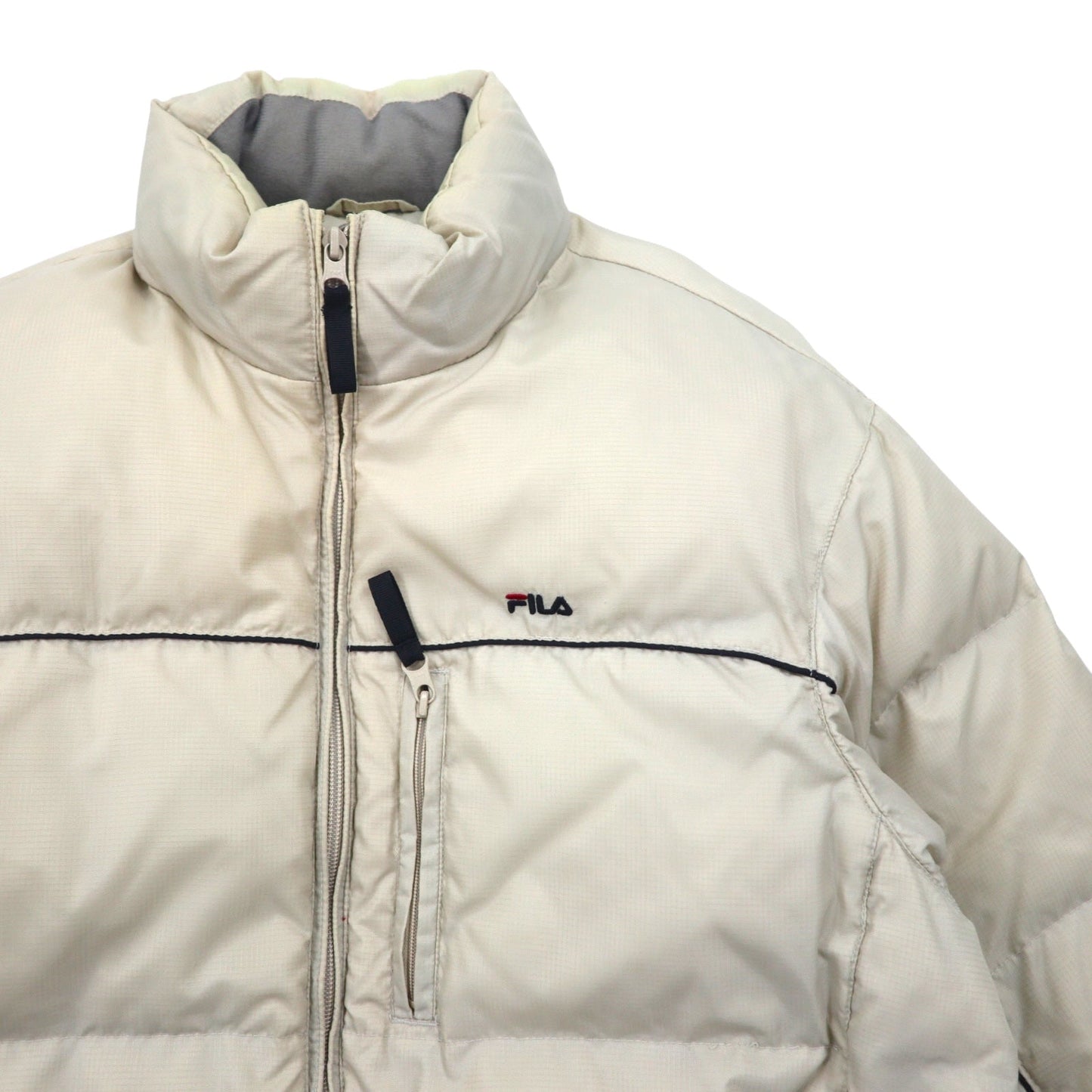 FILA ダウンジャケット M ベージュ ナイロン フード収納式 ドローコード ロゴ刺繍