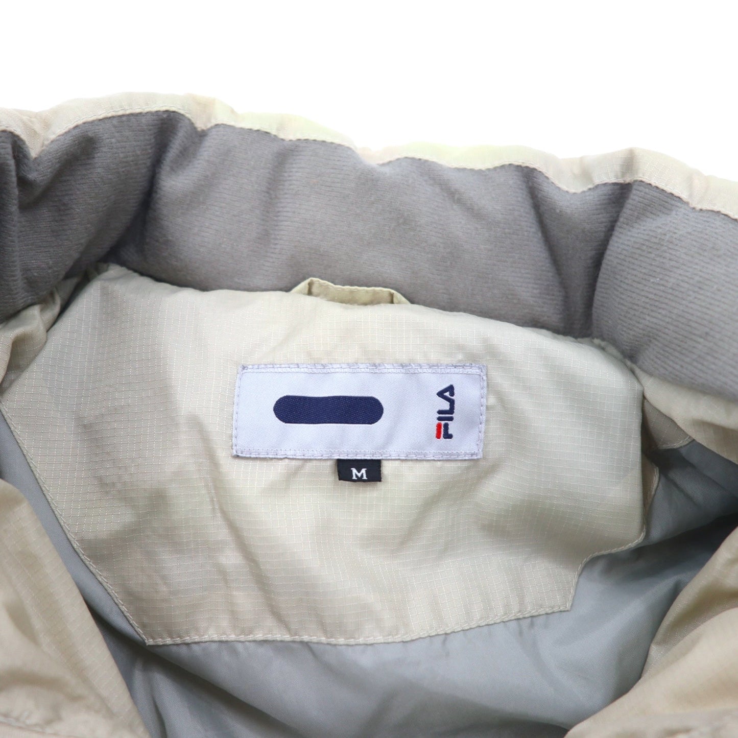 FILA ダウンジャケット M ベージュ ナイロン フード収納式 ドローコード ロゴ刺繍