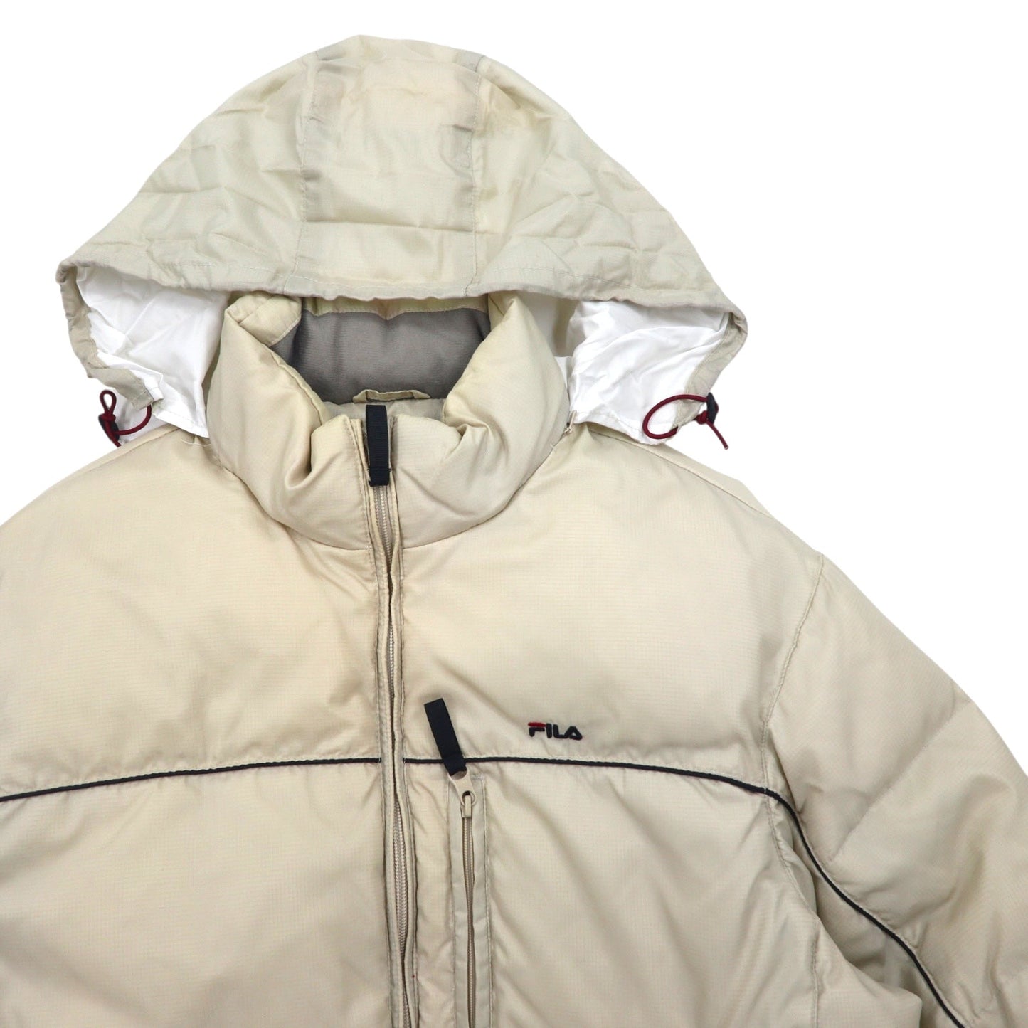 FILA ダウンジャケット M ベージュ ナイロン フード収納式 ドローコード ロゴ刺繍