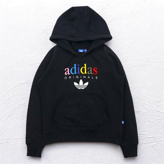 adidas originals トレフォイルロゴ プリント パーカー XL ブラック 裏起毛 AY6630