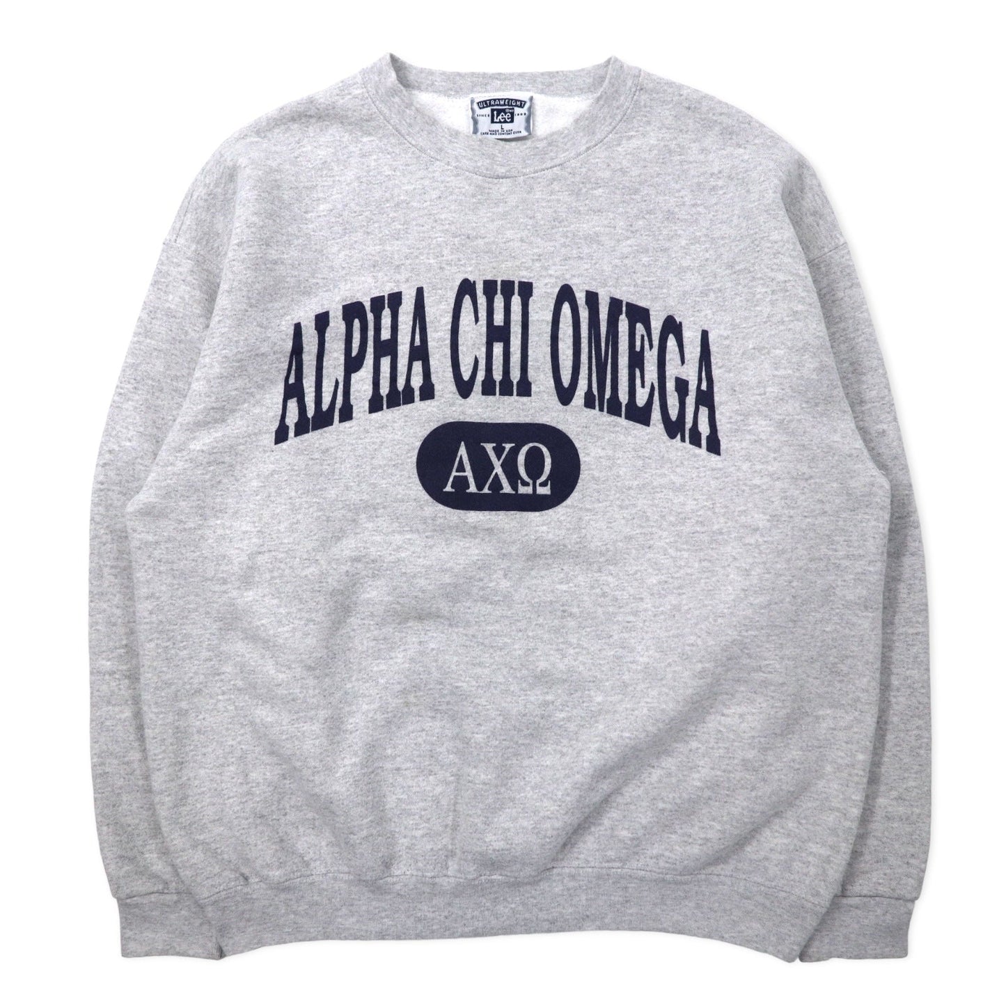 Lee USA製 90年代 ULTRAWEIGHT カレッジ プリント スウェット L グレー コットン 裏起毛 ALPHA CHI OMEGA アーチロゴ