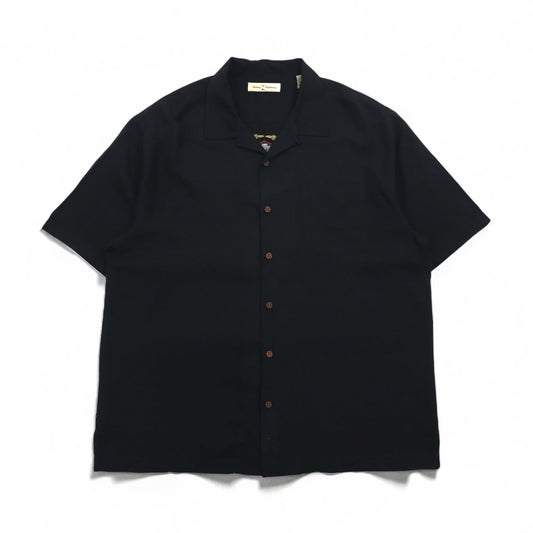 Tommy Bahama シルク 半袖 オープンカラーシャツ 開襟 ボックスシャツ XL ブラック バックロゴ刺繍