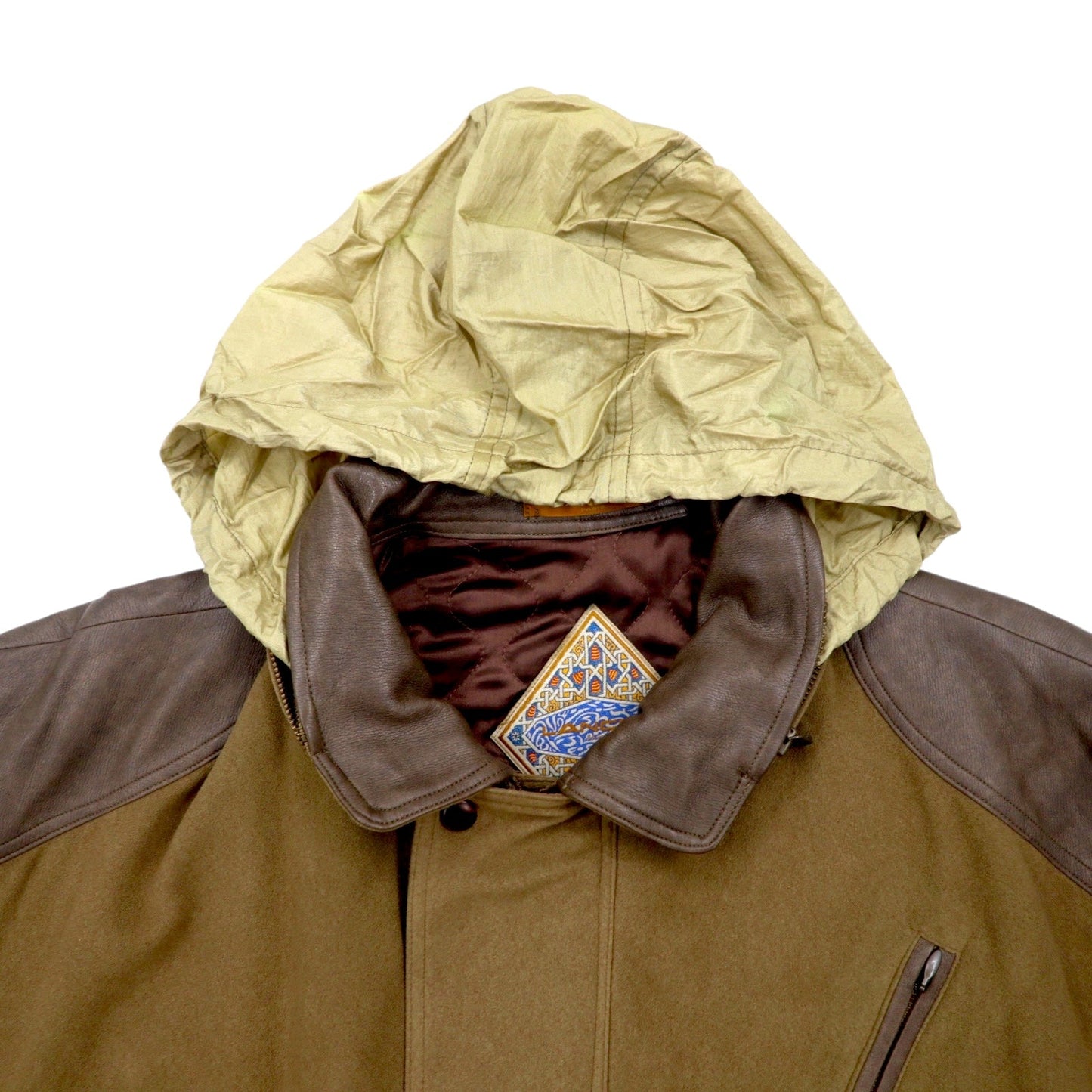 LANCEL オールド 異素材切替 フライトジャケット ボンバージャケット ブルゾン M ブラウン ポリエステル フード収納式 日本製