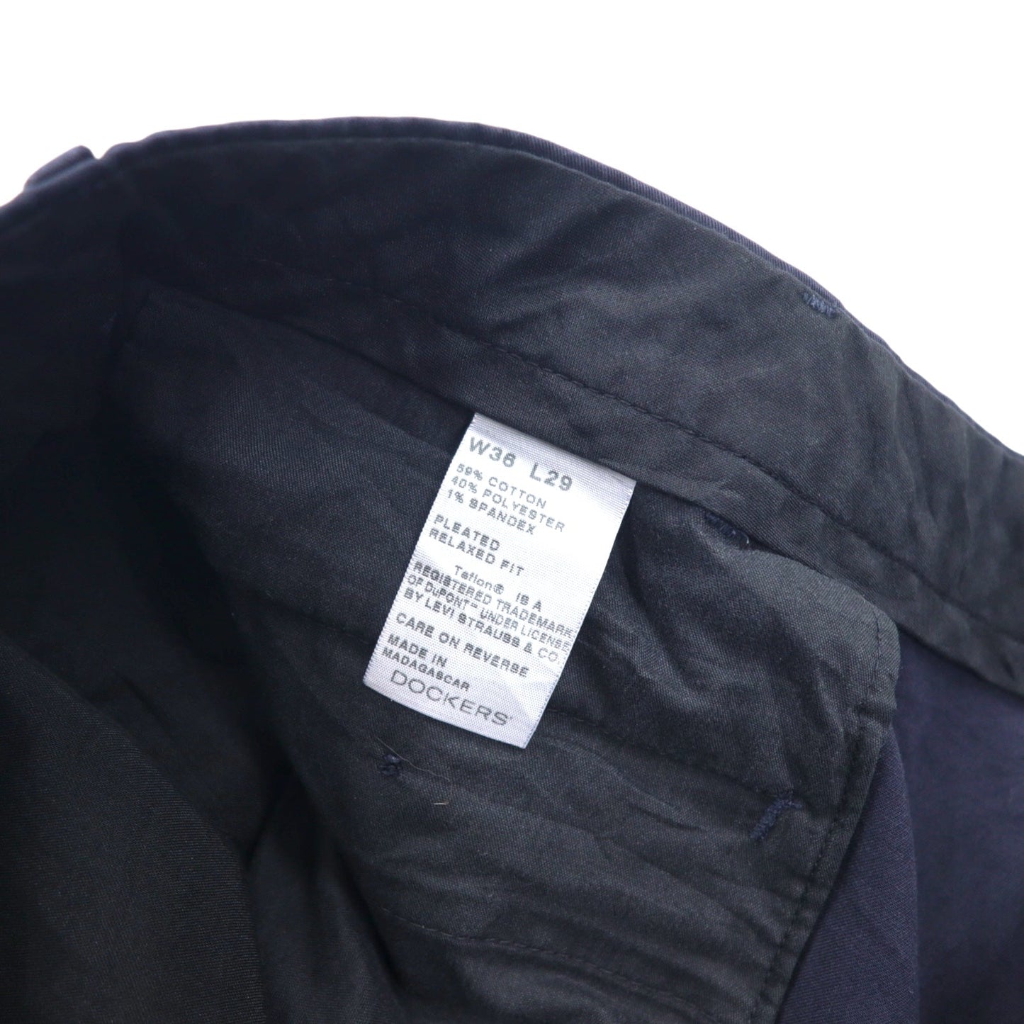 DOCKERS ( Levi's ) タック ワイド チノパンツ 36 ネイビー コットン PLEATED RELAXED FIT