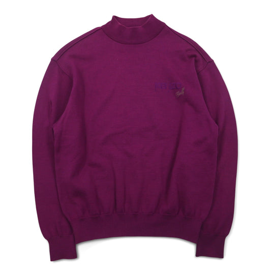 KENZO GOLF 90年代 モックネック ハイゲージニット セーター S パープル ウール ワンポイントロゴ刺繍 日本製