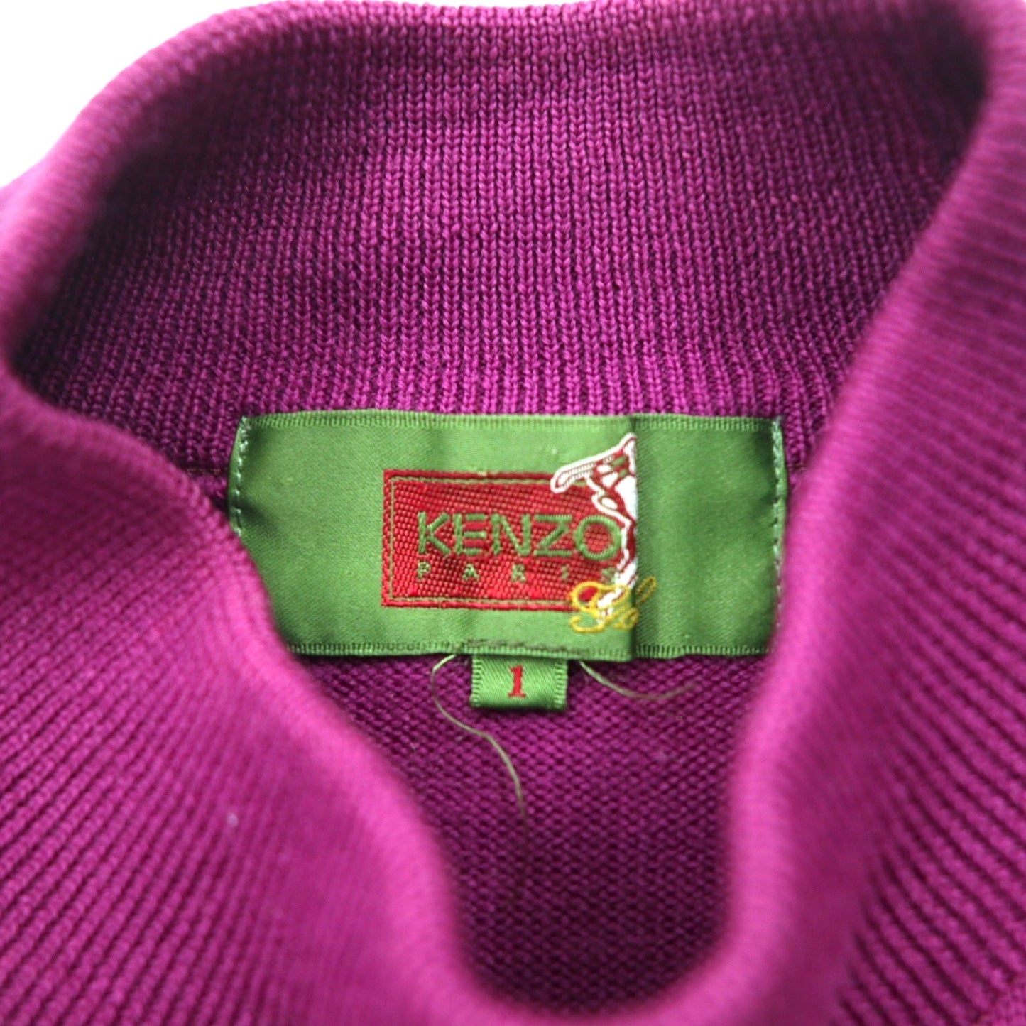 KENZO GOLF 90年代 モックネック ハイゲージニット セーター S パープル ウール ワンポイントロゴ刺繍 日本製
