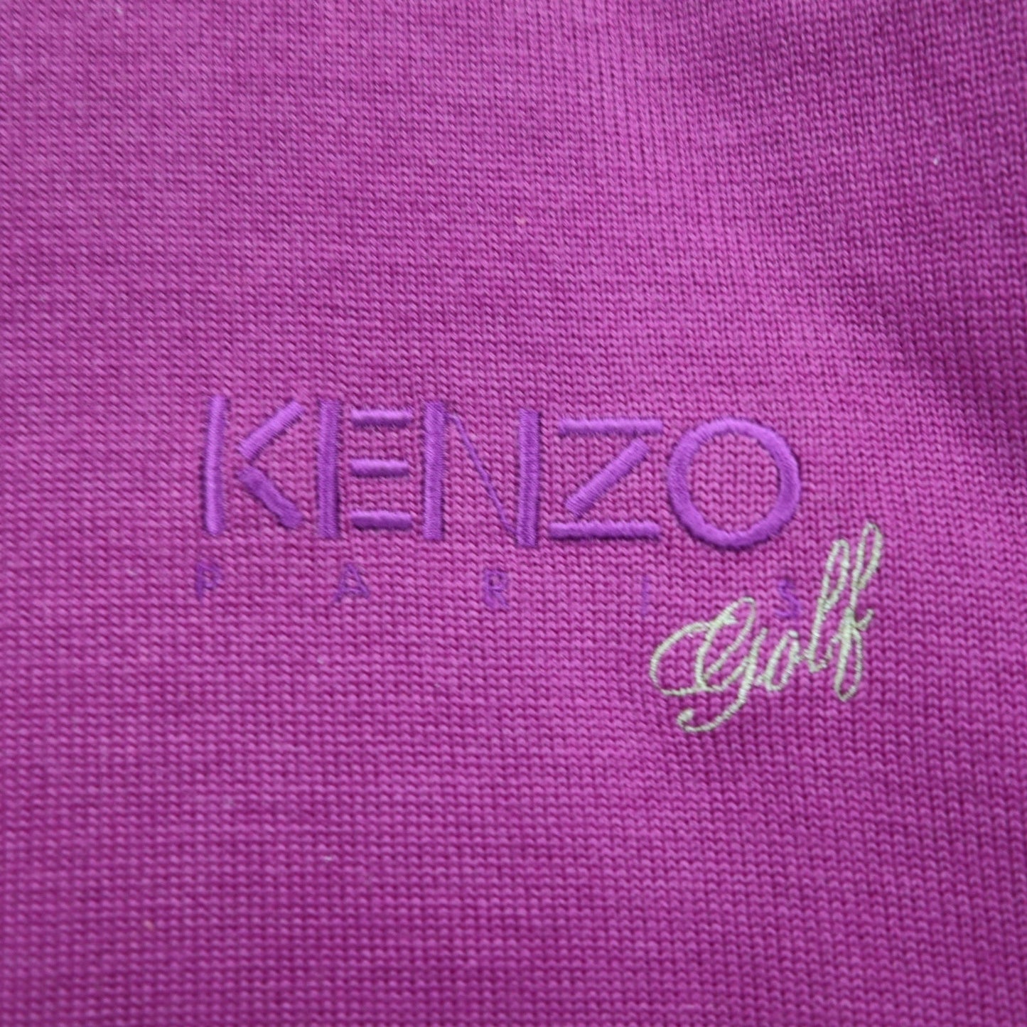 KENZO GOLF 90年代 モックネック ハイゲージニット セーター S パープル ウール ワンポイントロゴ刺繍 日本製