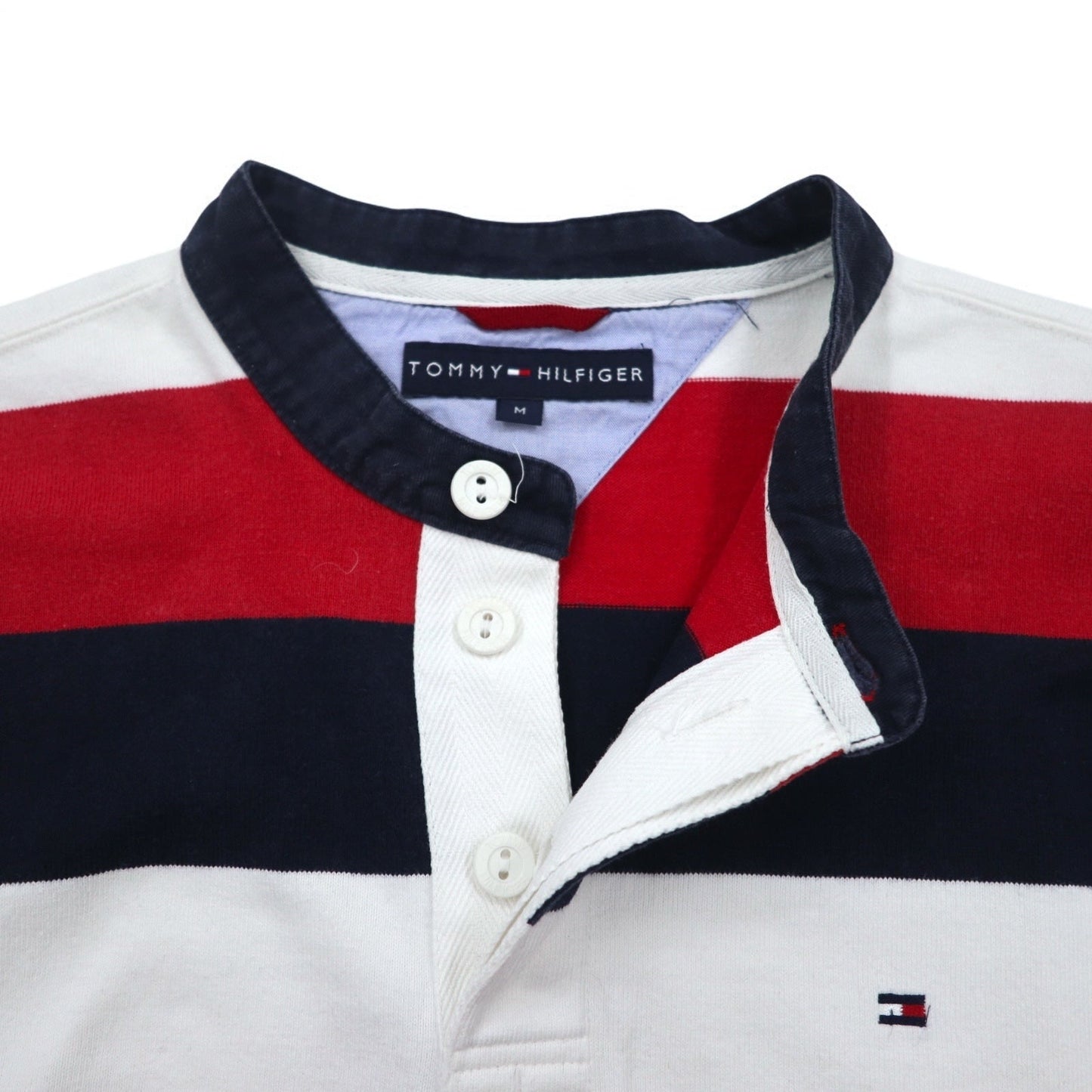 TOMMY HILFIGER バンドカラー ラガーシャツ M トリコロール ボーダー ヘンリーネック