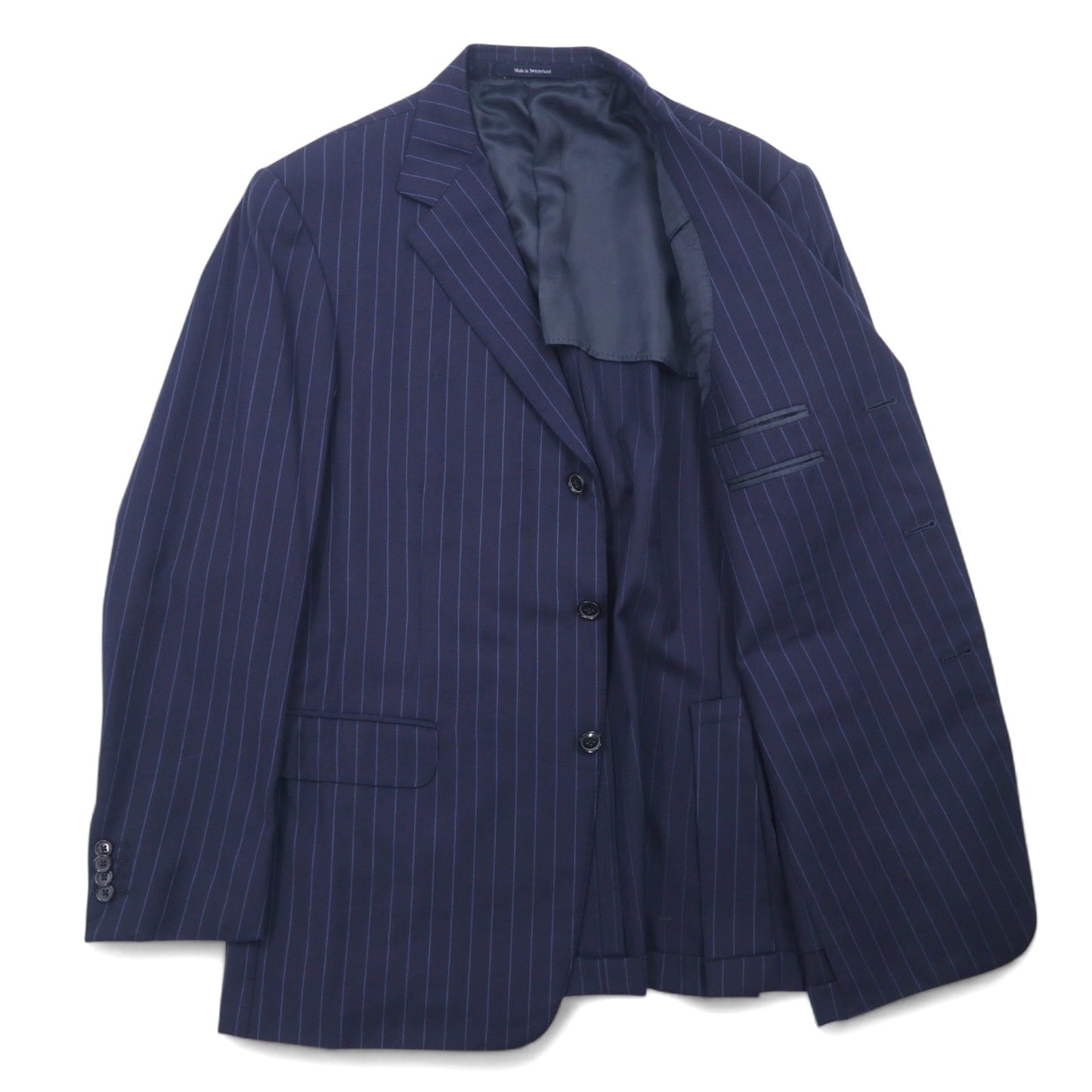 Ermenegildo Zegna スイス製 3B テーラードジャケット L ネイビー ウール ストライプ
