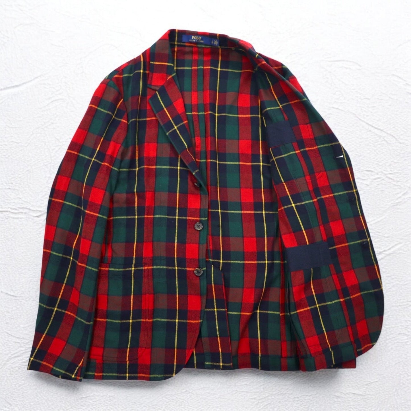 POLO RALPH LAUREN タータンチェック 3B フランネル テーラードジャケット L レッド コットン