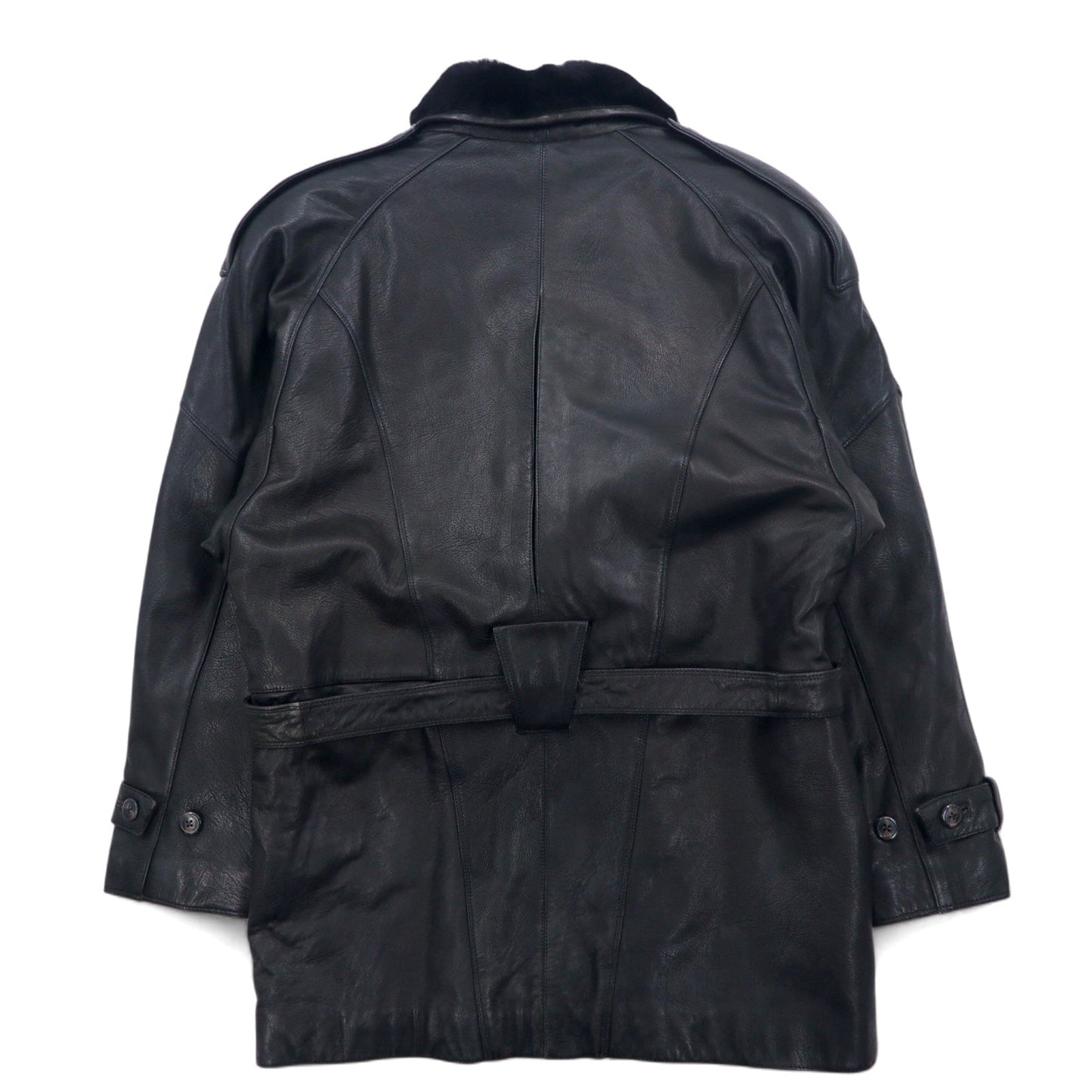 90年代 ペレペレ marc buchanan pelle pelle レザー ショールカラー ギャングコート M ブラック 牛革 襟ファー エポレット ベルト付き