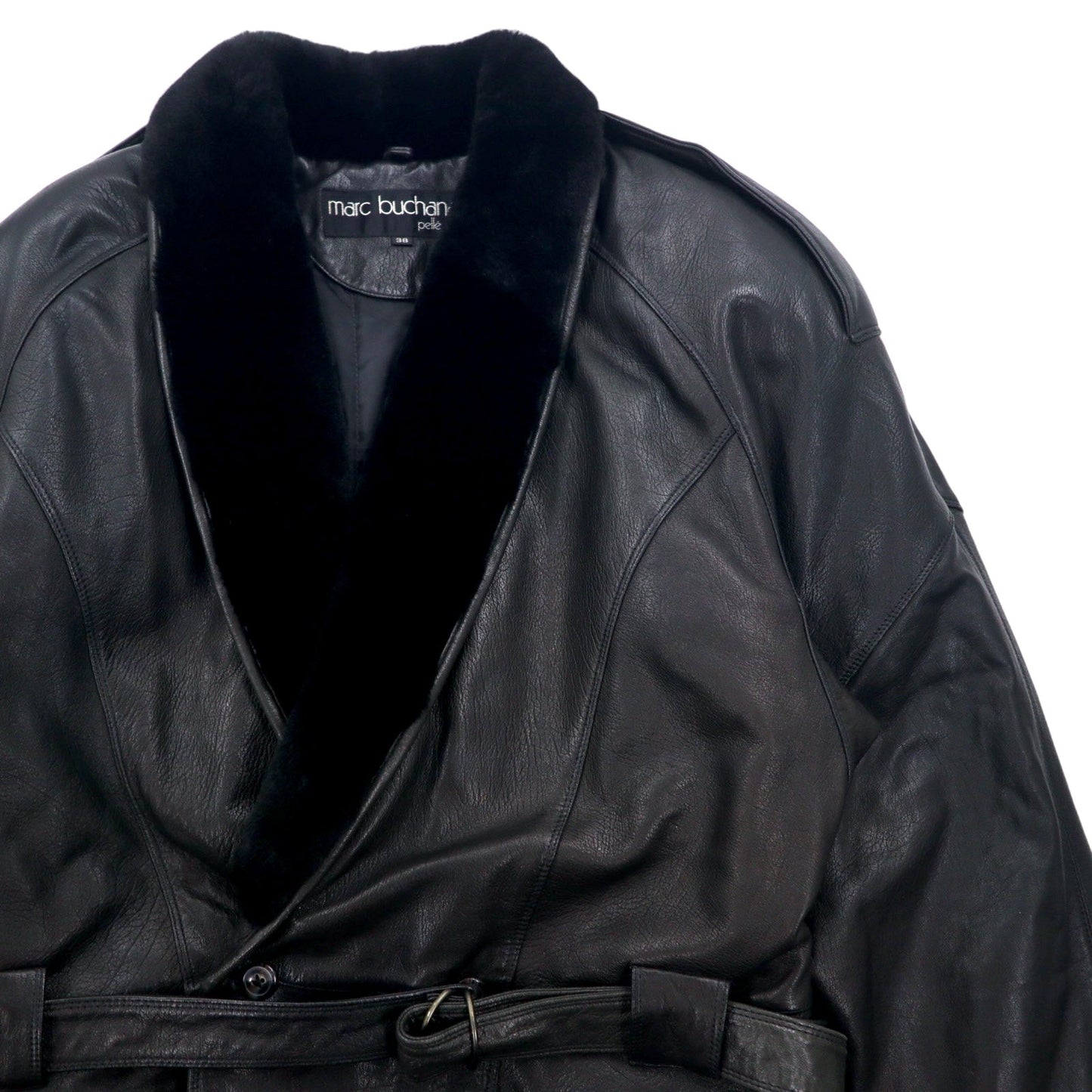 90年代 ペレペレ marc buchanan pelle pelle レザー ショールカラー ギャングコート M ブラック 牛革 襟ファー エポレット ベルト付き