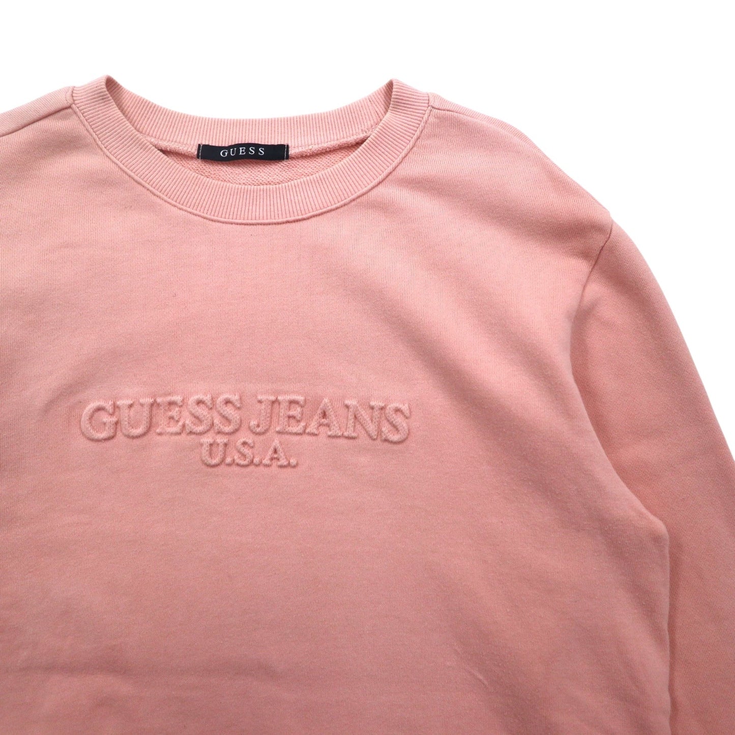 GUESS JEANS U.S.A. エンボスロゴ クルーネック スウェット M ピンク コットン