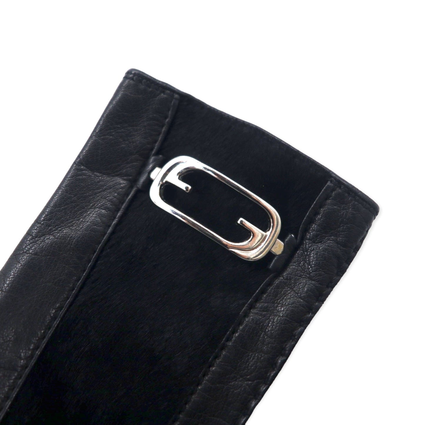 GUCCI イタリア製 オールドグッチ ハラコ レザーグローブ 手袋 6 ブラック GGロゴプレート レディース