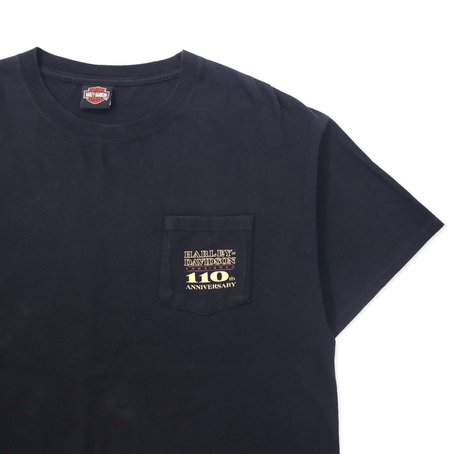 HARLEY DAVIDSON ロゴプリント Tシャツ ポケT XL ブラック コットン HANES BEEFY-T 110th ANNIVERSARY ビッグサイズ