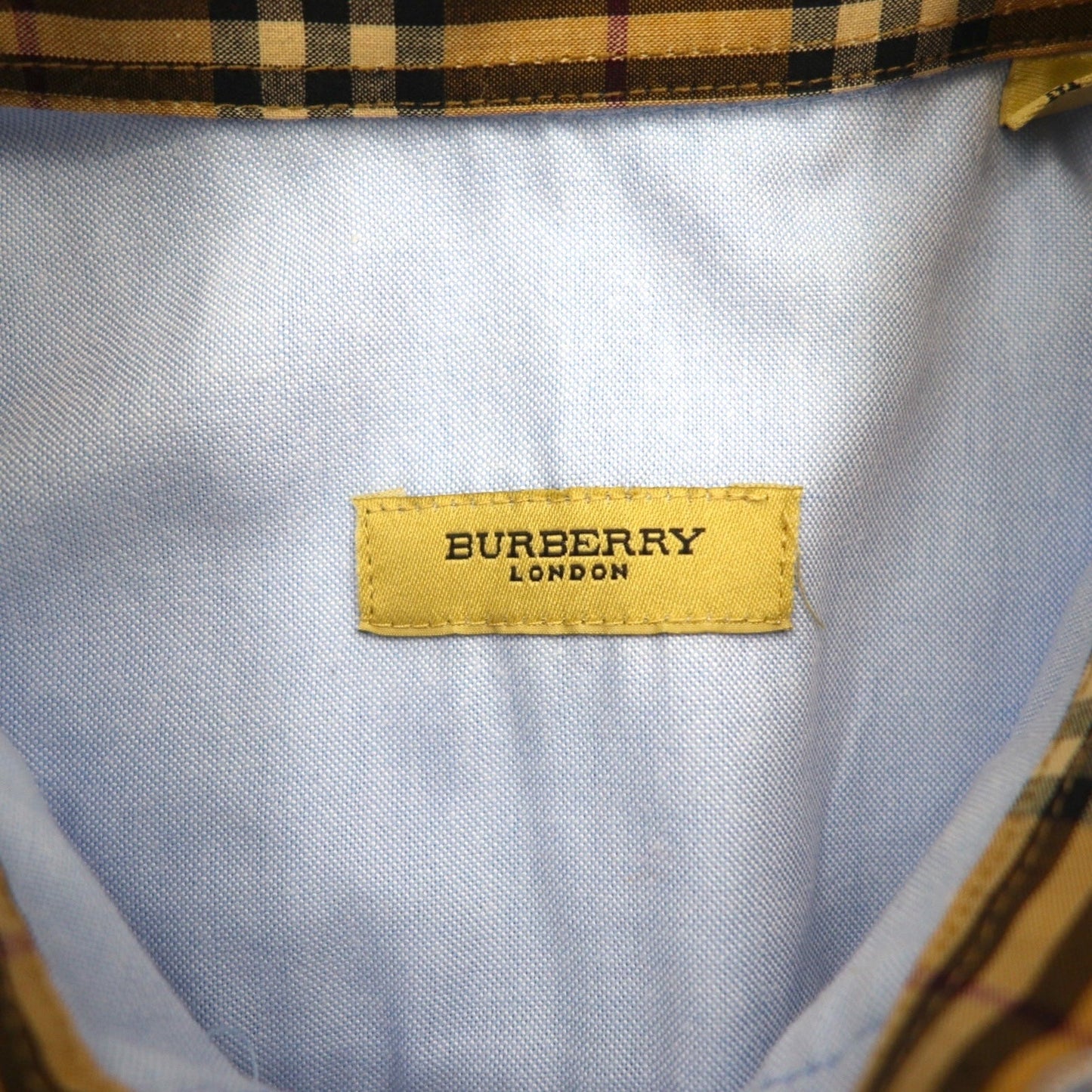 BURBERRY イギリス製 オックスフォード ボタンダウンシャツ M ブルー ノバチェック切替 ワンポイントロゴ刺繍