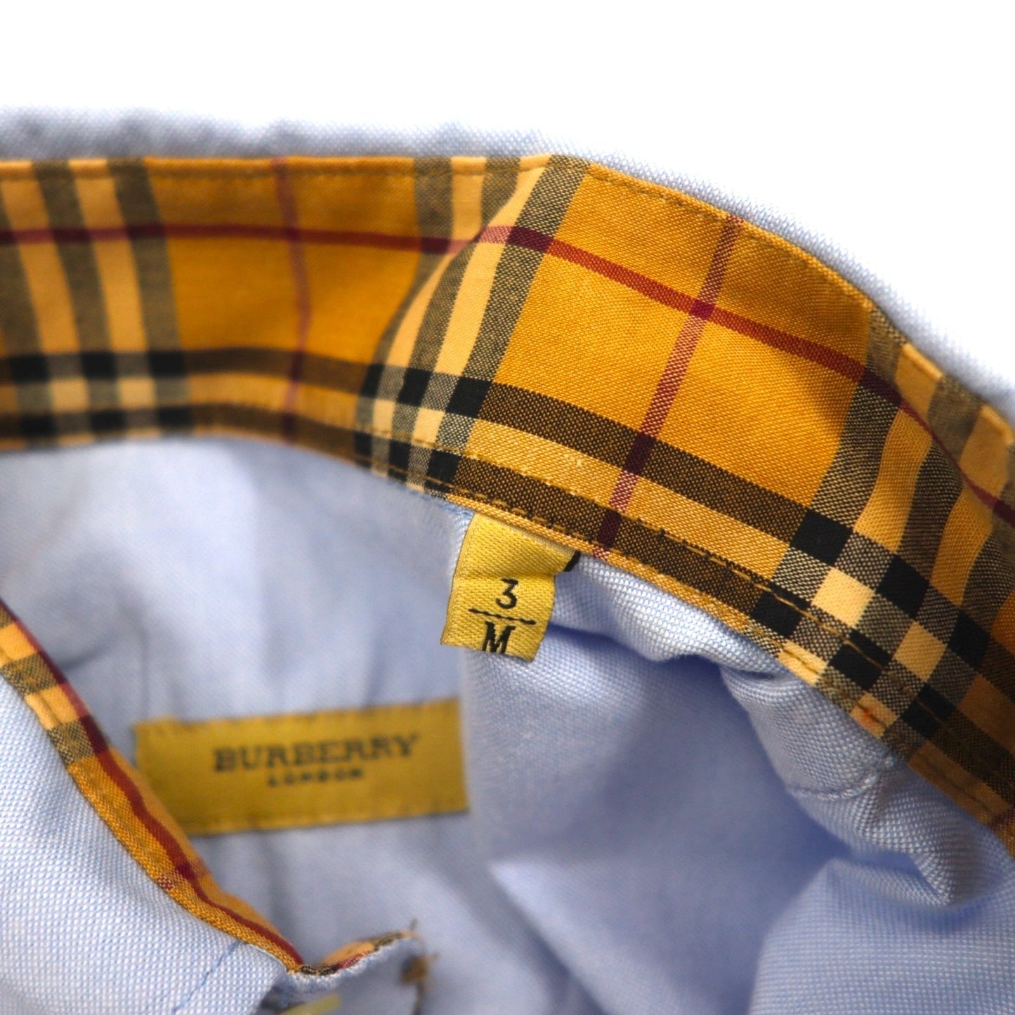 BURBERRY イギリス製 オックスフォード ボタンダウンシャツ M ブルー ノバチェック切替 ワンポイントロゴ刺繍