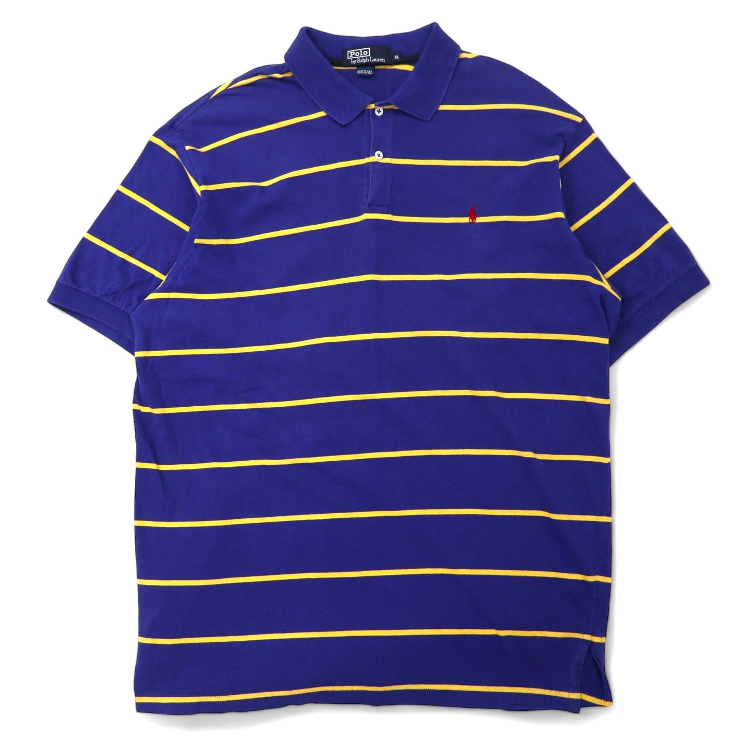 Polo by Ralph Lauren USA製 90年代 ボーダー ポロシャツ XL ブルー コットン スモールポニー 刺繍