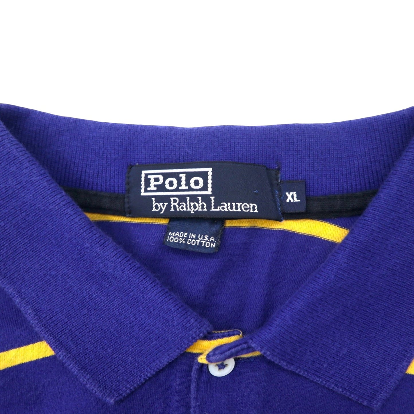 Polo by Ralph Lauren USA製 90年代 ボーダー ポロシャツ XL ブルー コットン スモールポニー 刺繍