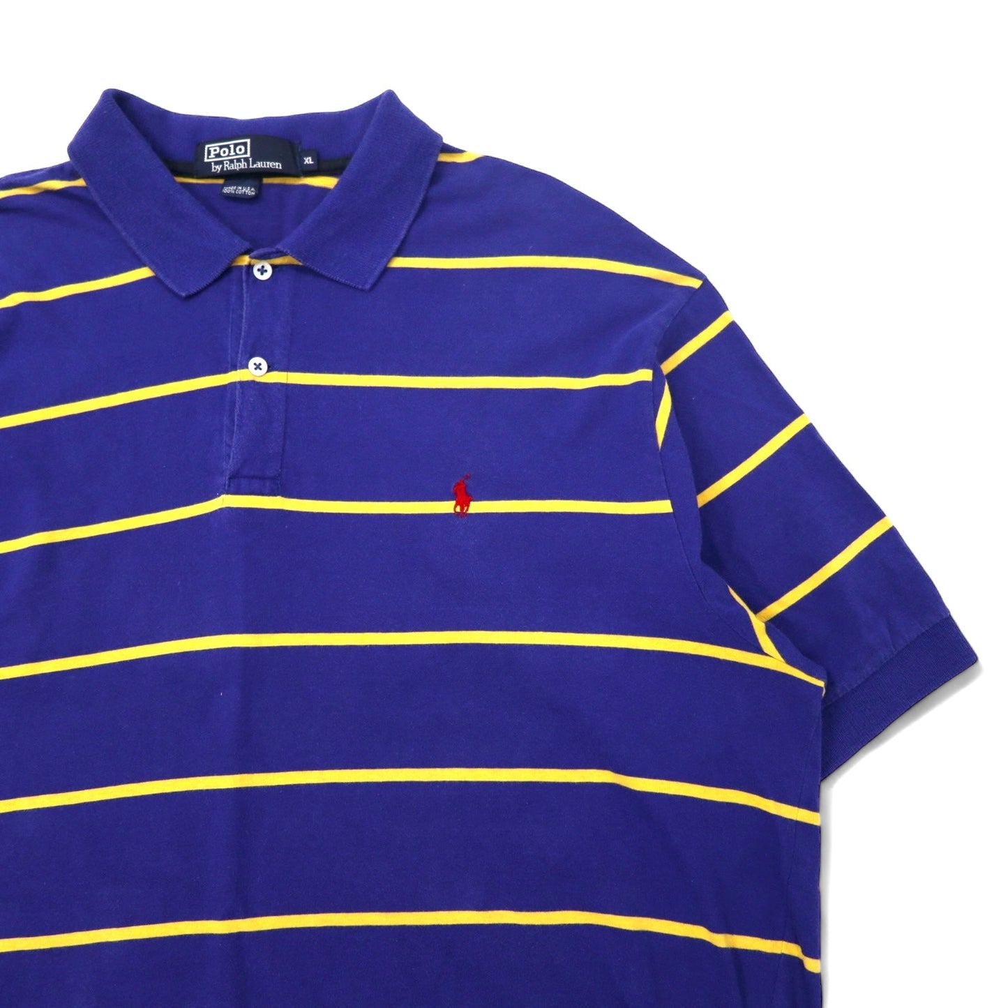 Polo by Ralph Lauren USA製 90年代 ボーダー ポロシャツ XL ブルー コットン スモールポニー 刺繍
