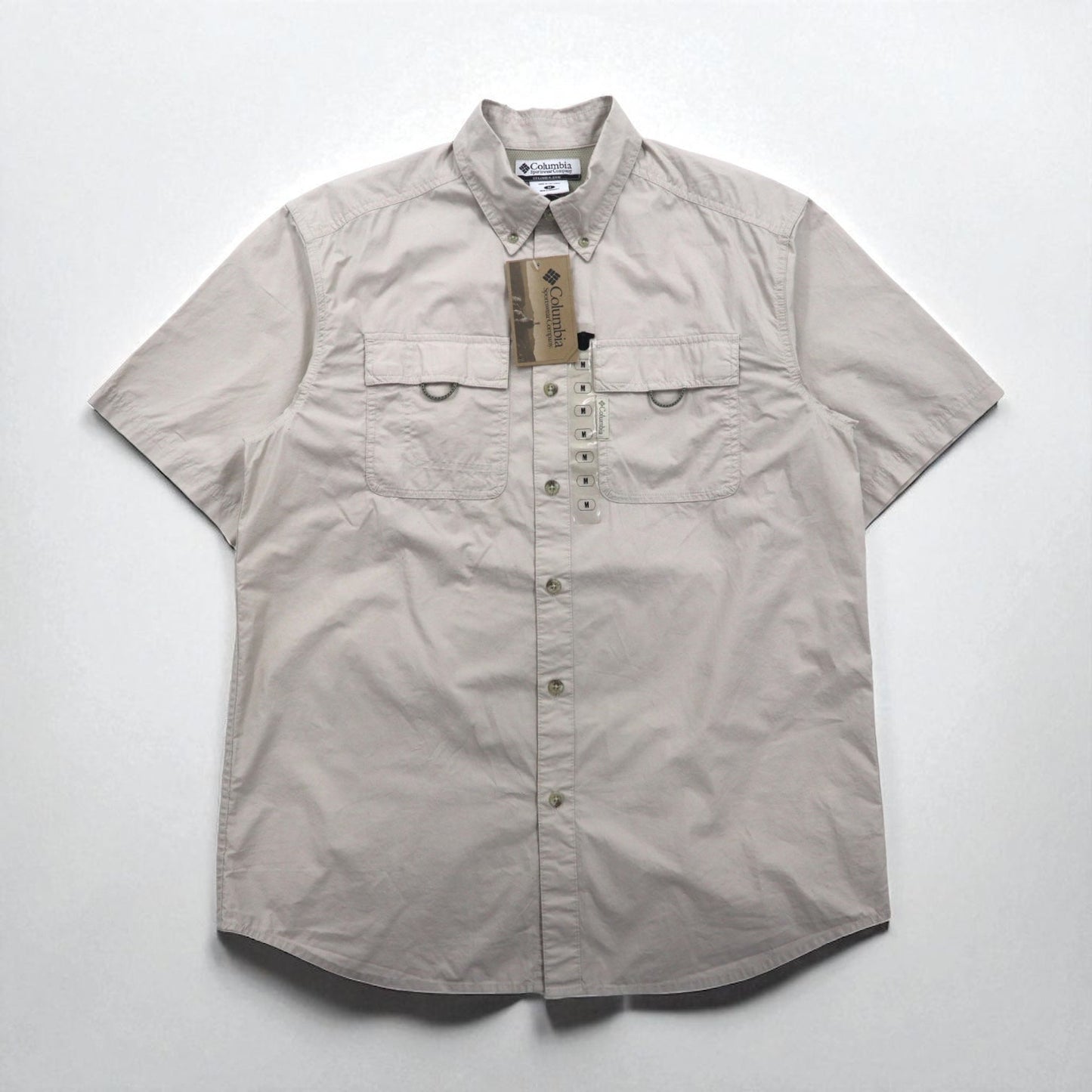 Columbia 半袖 ボタンダウン フィッシングシャツ M ベージュ ポリエステル Marquam Trail S/S Shirt AM7240 スリランカ製 未使用品