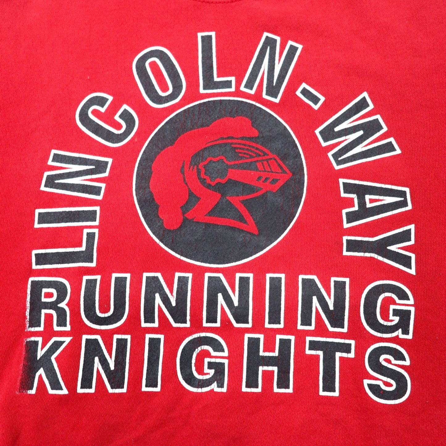 DISCUS ATHLETIC USA製 90年代 プリント スウェット L レッド コットン 両面プリント LINCOLN WAY