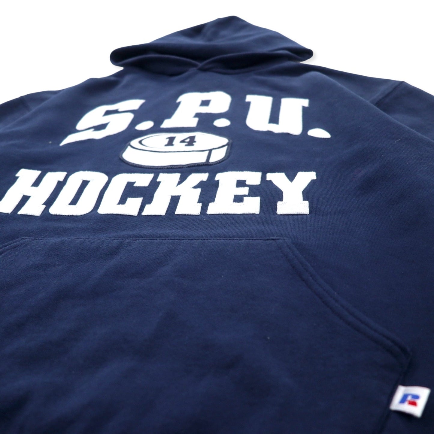 RUSSELL ATHLETIC USA製 90年代 カレッジ プルオーバーパーカー L ネイビー コットン S.P.U. HOCKEY