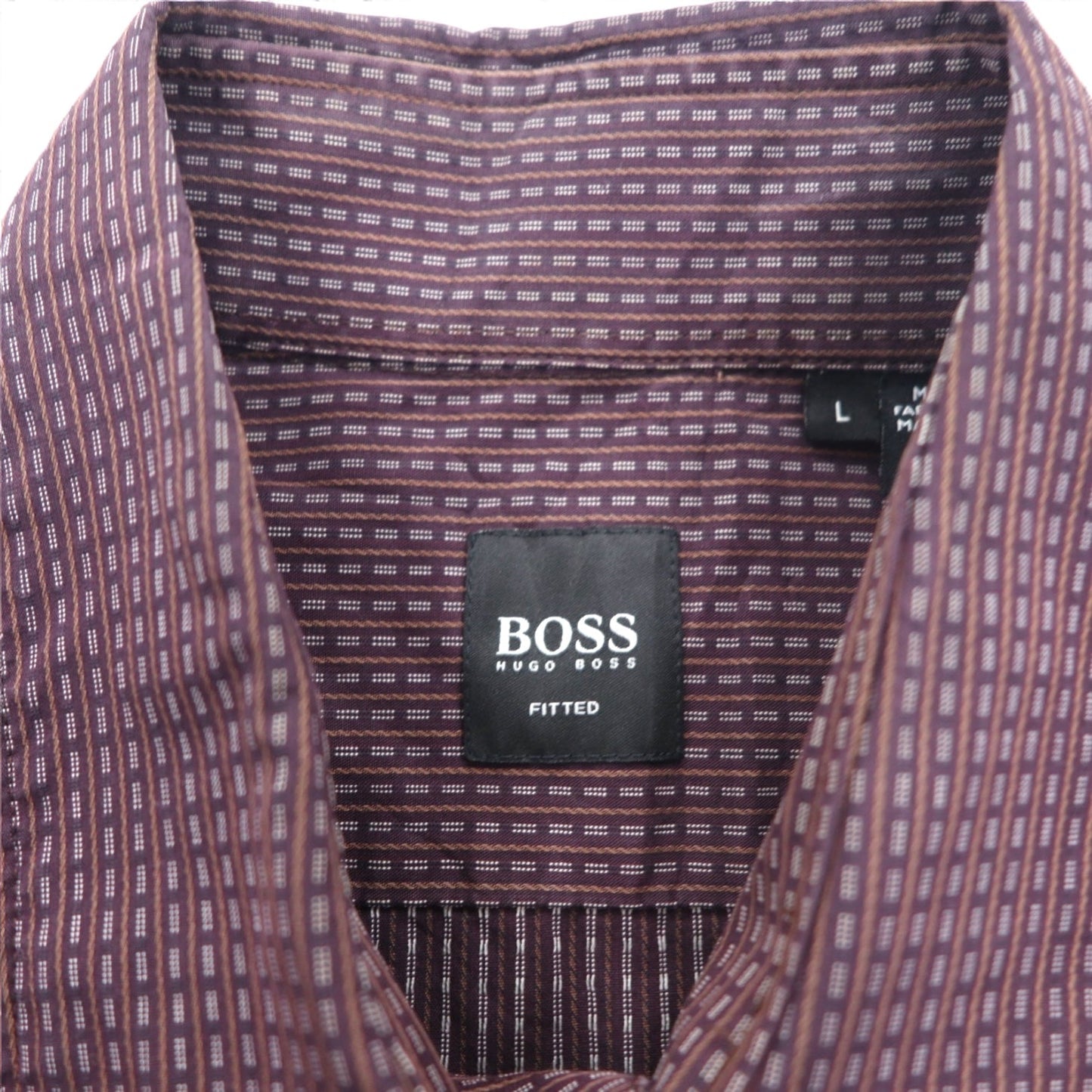HUGO BOSS ドレスシャツ L ボルドー コットン 小紋柄