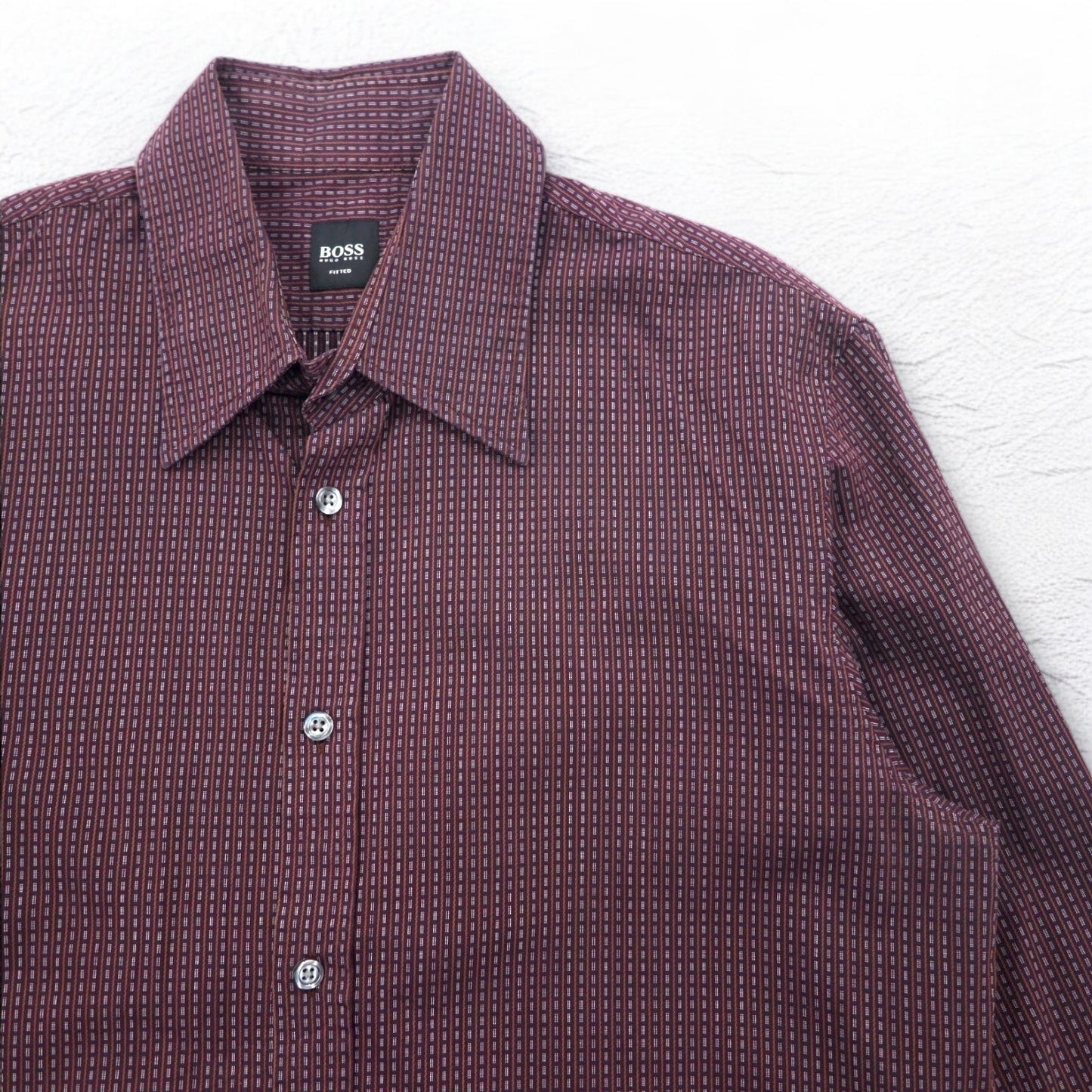 HUGO BOSS ドレスシャツ L ボルドー コットン 小紋柄