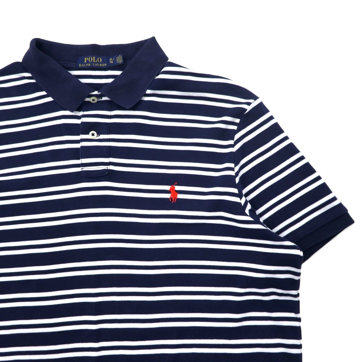 POLO RALPH LAUREN ボーダー ポロシャツ XL ネイビー ホワイト コットン スモールポニー 刺繍