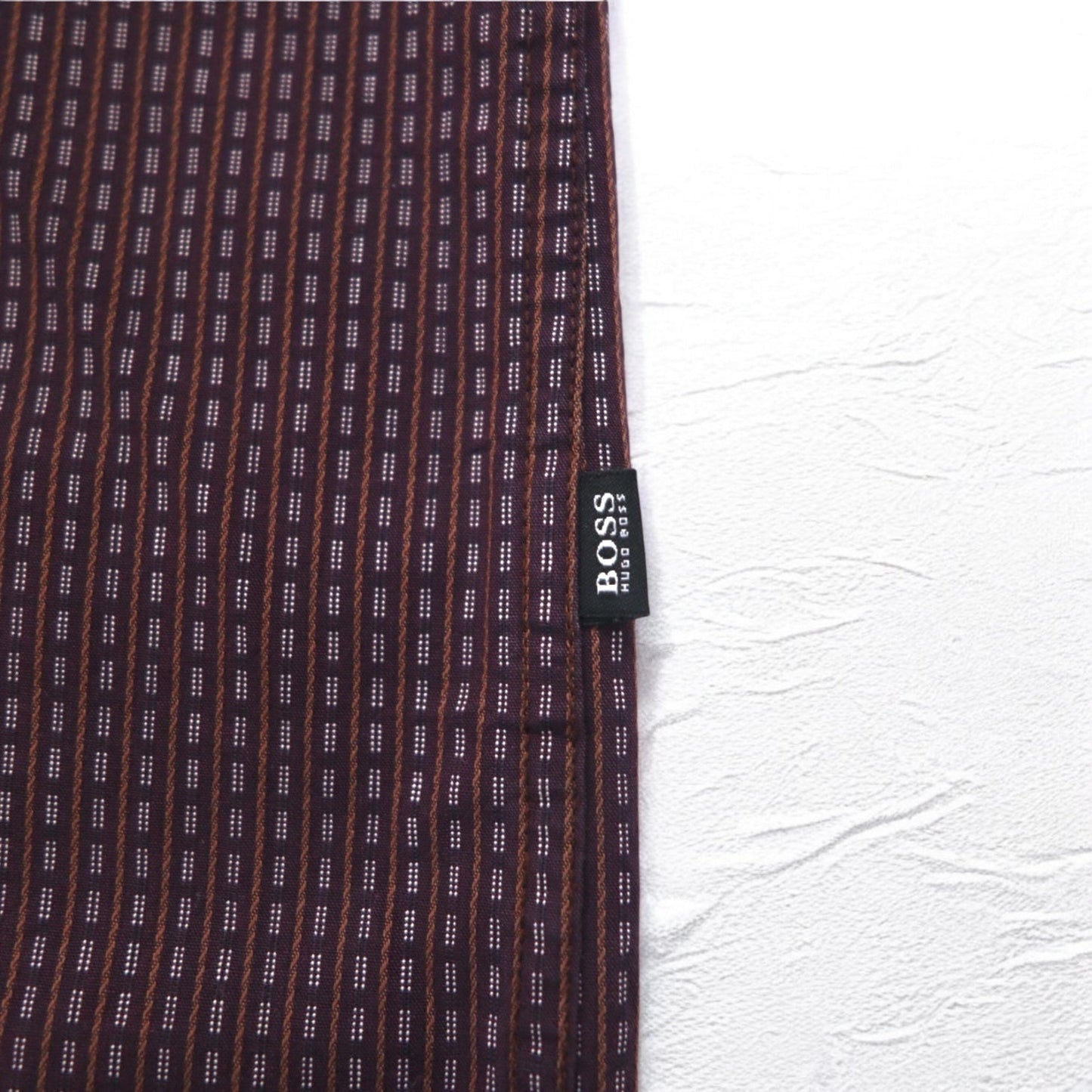 HUGO BOSS ドレスシャツ L ボルドー コットン 小紋柄