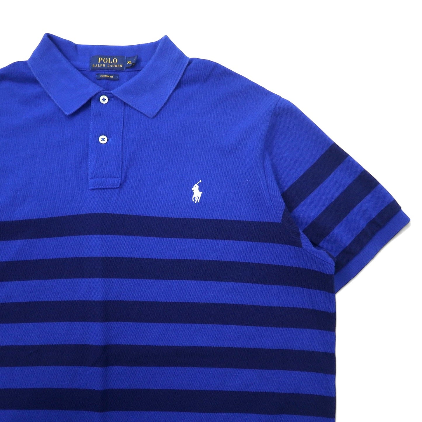 POLO RALPH LAUREN ボーダー ポロシャツ XL ブルー ネイビー コットン 鹿の子 CUSTOM FIT スモールポニー 刺繍