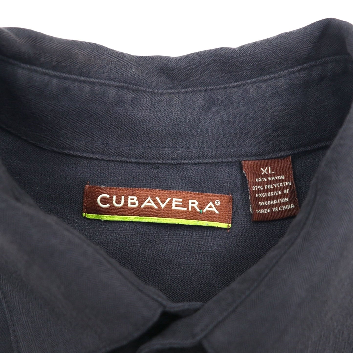 CUBAVERA ラインデザイン キューバシャツ XL ブラック レーヨン ポリエステル