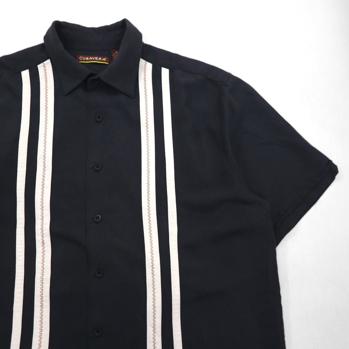 CUBAVERA ラインデザイン キューバシャツ XL ブラック レーヨン ポリエステル