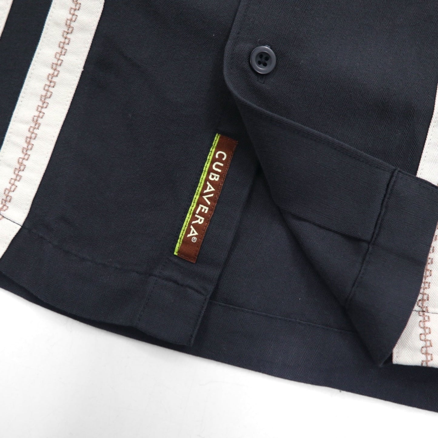 CUBAVERA ラインデザイン キューバシャツ XL ブラック レーヨン ポリエステル