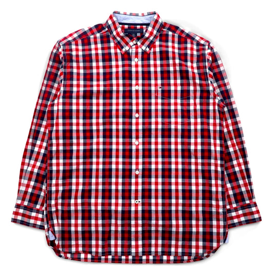 TOMMY HILFIGER ビッグサイズ ボタンダウンシャツ L トリコロール レッド チェック コットン