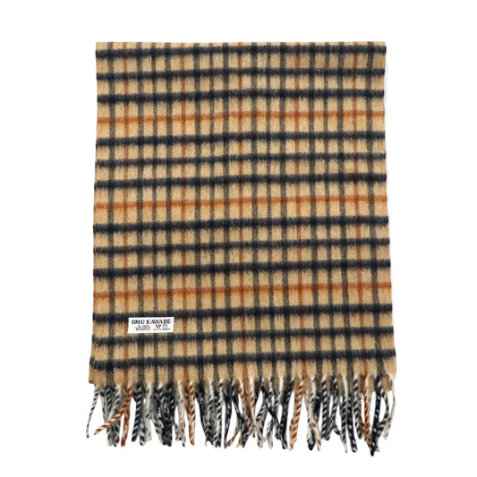 DAKS オールド カシミヤ混 マフラー ベージュ チェック ウール OMU KAWABE