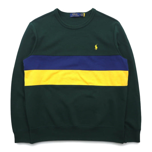POLO RALPH LAUREN クルーネック スウェット M グリーン カラーブロック スモールポニー刺繍