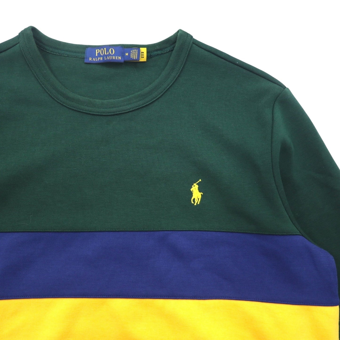 POLO RALPH LAUREN クルーネック スウェット M グリーン カラーブロック スモールポニー刺繍